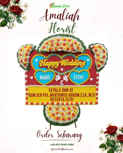 Karangan Papan Bunga Pernikahan di Sukatani